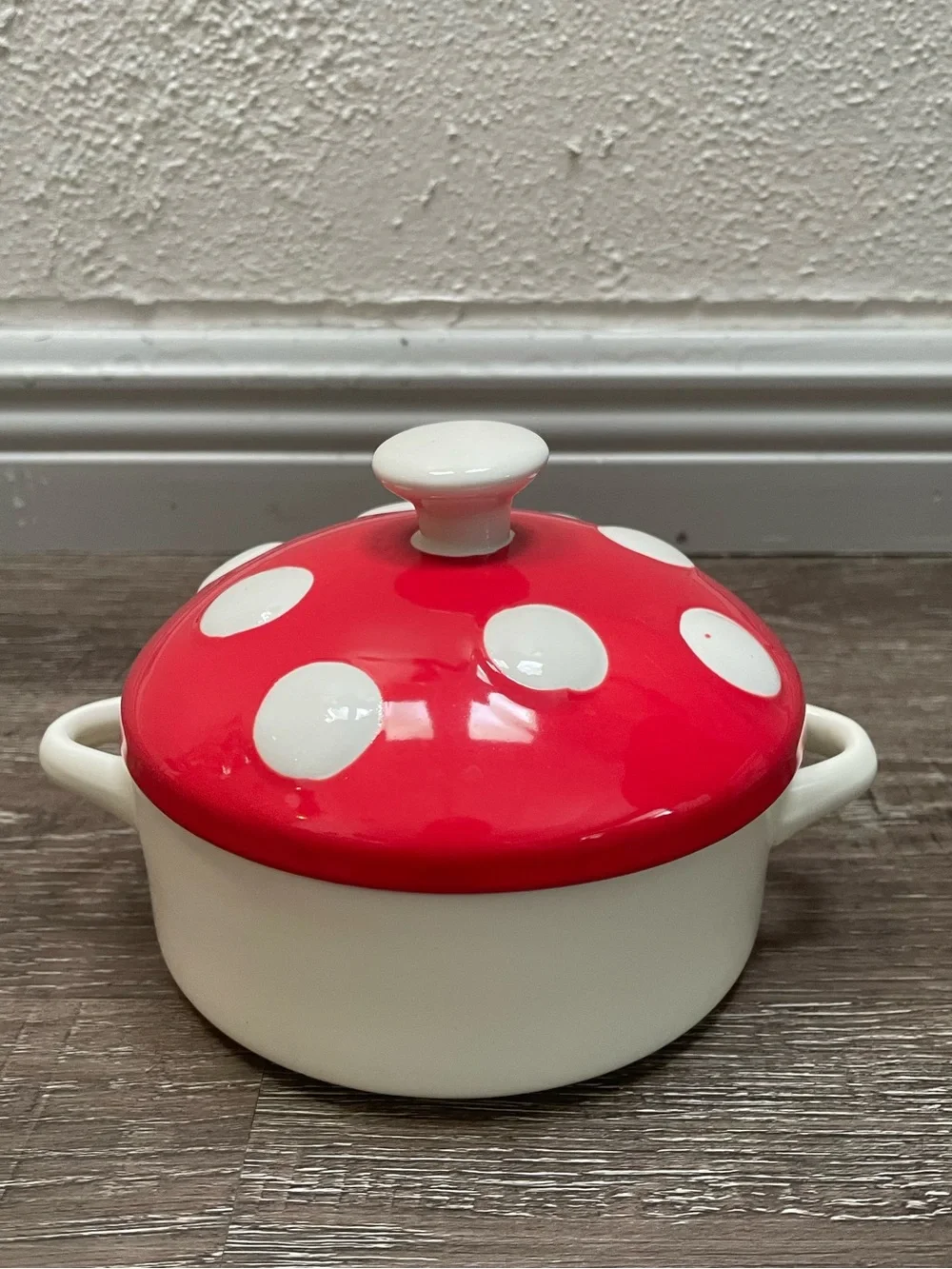 Red and White Polka Dot Mushroom Ceramic Covered Brie Cheese Dish
